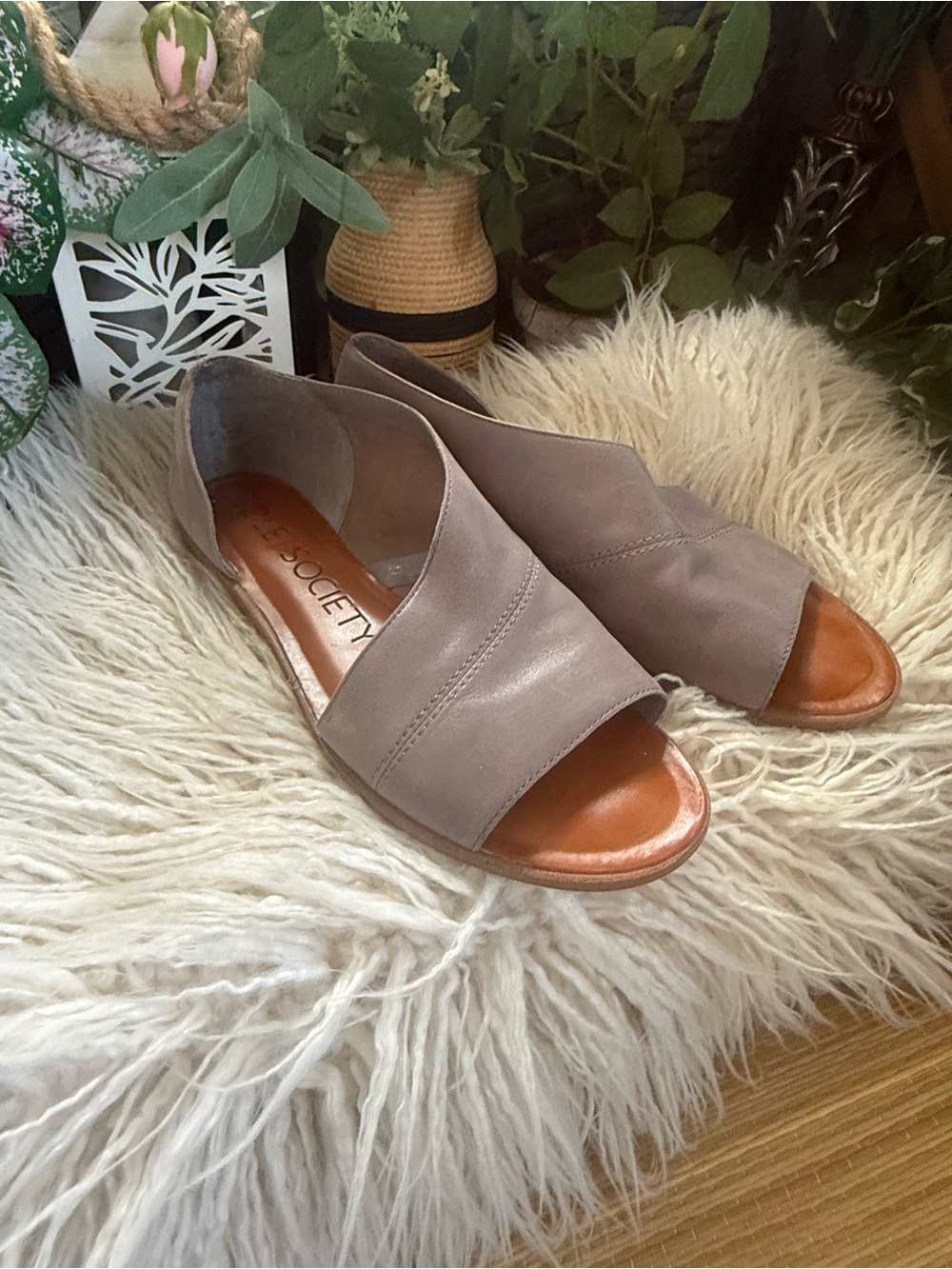 Society Taupe Open-Peep Toe Sandals